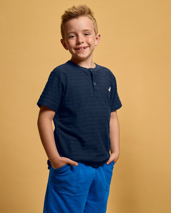 Conjunto Infantil Menino Camiseta Gola Henley e Bermuda - ReiRex - Oxford