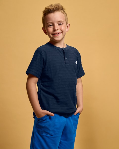 Conjunto Infantil Menino Camiseta Gola Henley e Bermuda - ReiRex - Oxford