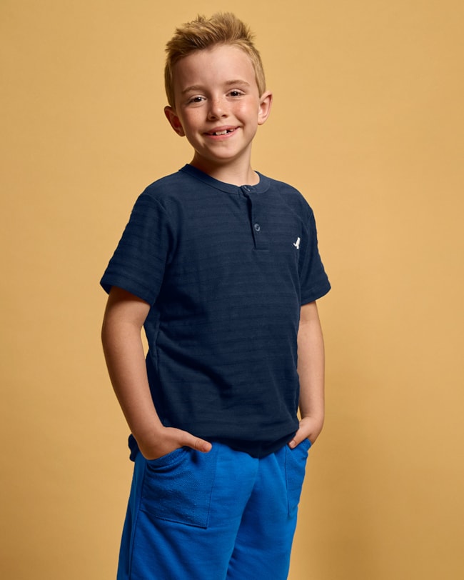 Conjunto Infantil Menino Camiseta Gola Henley e Bermuda - ReiRex - Oxford-a5486559-15ae-464d-a09a-bbd148b35aa4