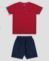Conjunto Infantil Menino Camiseta Listrada e Bermuda ReiRex Vermelho-548fa864-5d02-421d-8f37-634ac3674623