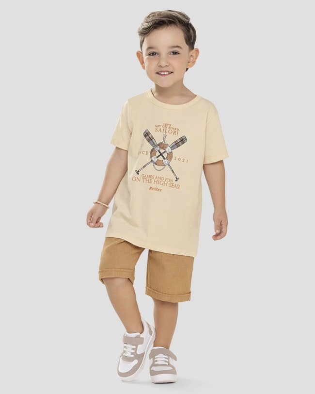 Conjunto Infantil Menino com Bermuda em Linho ReiRex Bege-03ac2f77-a2ba-476b-8ae0-03226fa77c9f