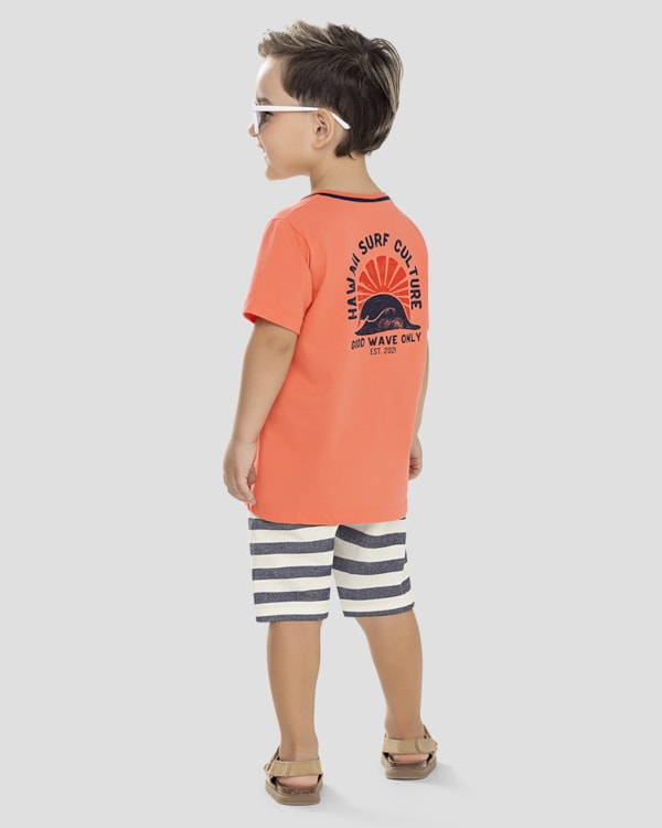 Conjunto Infantil Menino com Bermuda Listrada ReiRex Laranja