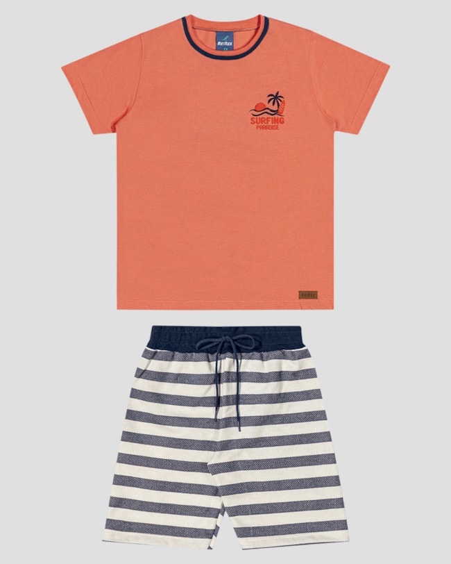 Conjunto Infantil Menino com Bermuda Listrada ReiRex Laranja-215fefa5-3e77-46c4-b210-6b105b940562
