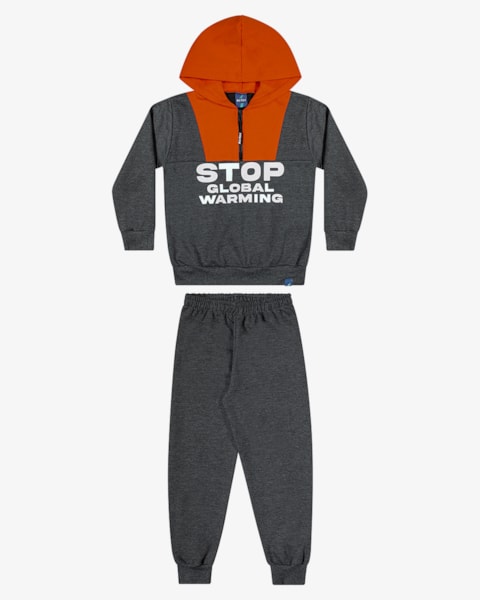 Conjunto Infantil Menino com Blusão e Calça ReiRex - Cinza
