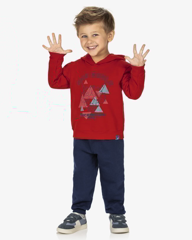 Conjunto Infantil Menino com Blusão e Calça ReiRex - Vermelho-13525c25-1e55-4c1e-9022-c681bf85a967