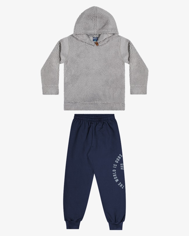 Conjunto Infantil Menino com Blusão em Pelo Teddy ReiRex -Mescla-b14009c4-5b7a-496f-bfa6-fc976797ba90