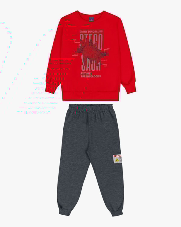 Conjunto Infantil Menino com Blusão Estampa Dinossauro - ReiRex - Tomato-10