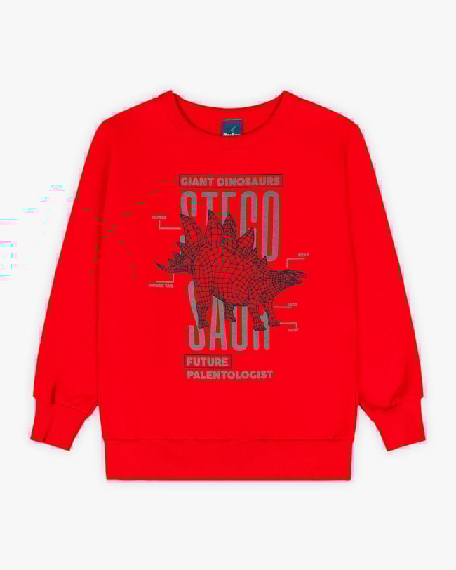 Conjunto Infantil Menino com Blusão Estampa Dinossauro - ReiRex - Tomato-ddda1def-d431-4ec2-957e-e5d2d984e671