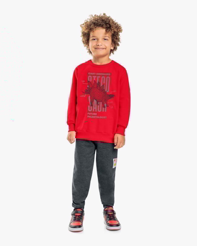 Conjunto Infantil Menino com Blusão Estampa Dinossauro - ReiRex - Tomato-d3864e03-dce4-4efe-8043-cab376482d01