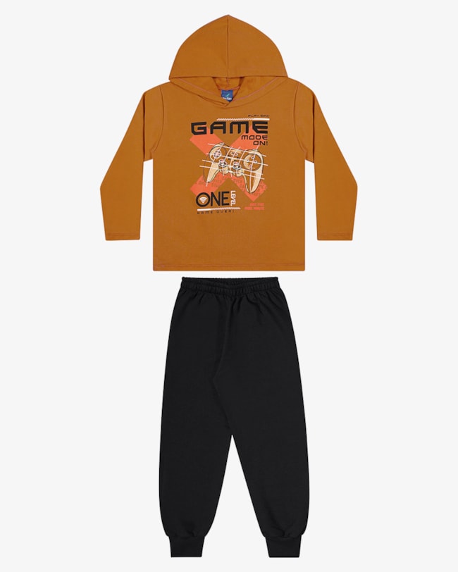 Conjunto Infantil Menino com Blusão Estampa Game ReiRex - Amarelo-00b50d19-a080-45ad-acdc-80b8eeac1eb5