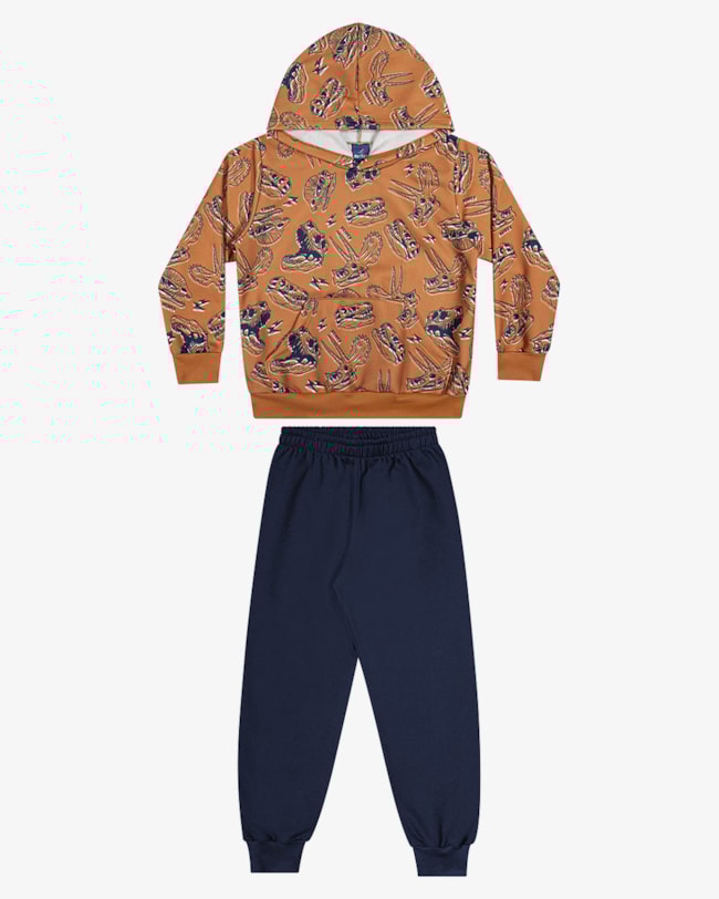 Conjunto Infantil Menino com Blusão Estampado ReiRex - Amarelo-093e664c-21e8-458f-9247-7f229ce00b0f