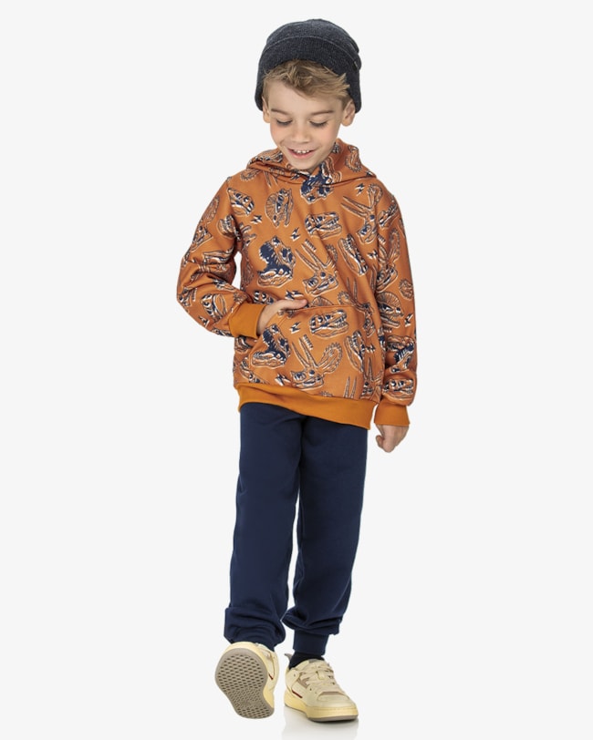 Conjunto Infantil Menino com Blusão Estampado ReiRex - Amarelo-07960561-0ca2-4e47-b2fa-6e26ee6e148b