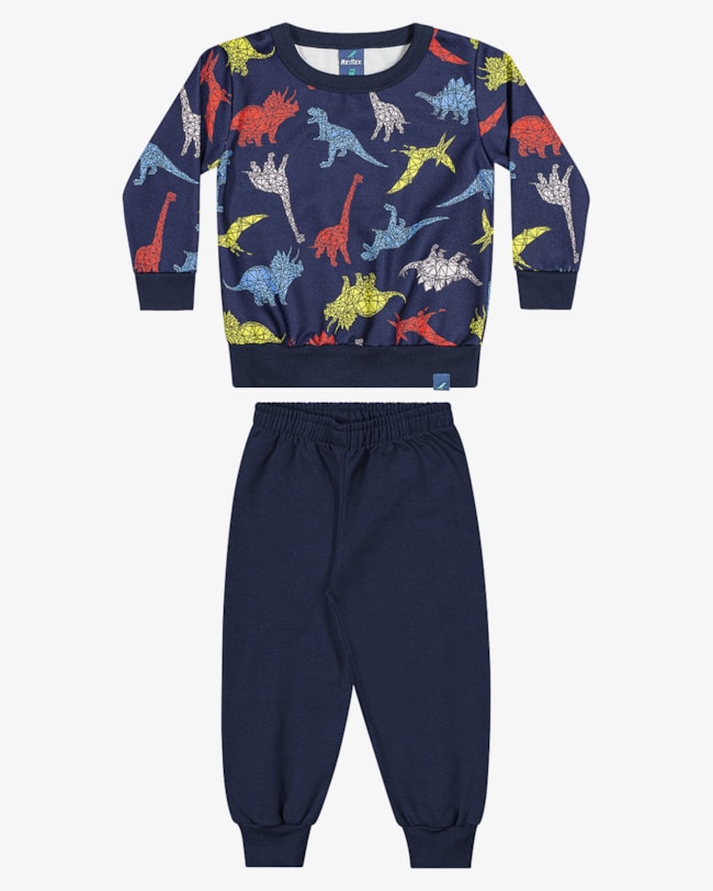 Conjunto Infantil Menino com Blusão Estampado ReiRex - Azul-c9296f4f-d6f0-4606-be14-8aa20d230175