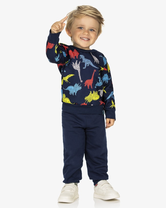Conjunto Infantil Menino com Blusão Estampado ReiRex - Azul-edf048b4-a671-4ac3-bf8f-315d8afba043