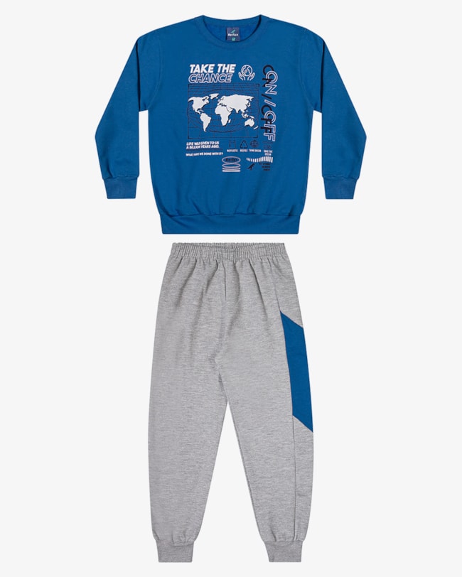 Conjunto Infantil Menino com Blusão Estampado ReiRex -Azul-b25a3583-d344-4acc-b01c-0bcf33e63ed6