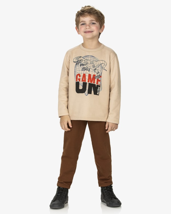 Conjunto Infantil Menino com Blusão Estampado ReiRex - Deserto