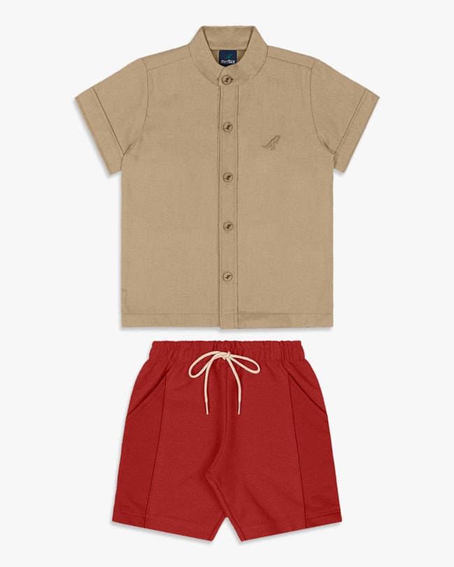 Conjunto Infantil Menino com Camisa e Bermuda - ReiRex - Macchiato-bba4a648-d486-4bdf-b6c0-f4ff6c4279fe