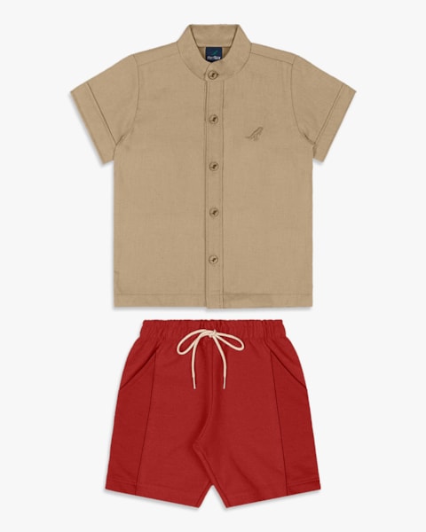 Conjunto Infantil Menino com Camisa e Bermuda - ReiRex - Macchiato