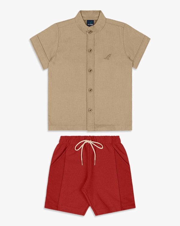 Conjunto Infantil Menino com Camisa e Bermuda - ReiRex - Macchiato