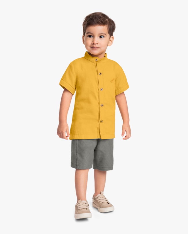 Conjunto Infantil Menino com Camisa e Bermuda - ReiRex - Mostarda-1029b8c3-2970-4720-8984-0d0f7c44fe3b