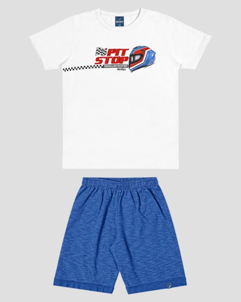 Conjunto Infantil Menino com Camiseta e Bermuda ReiRex Branco