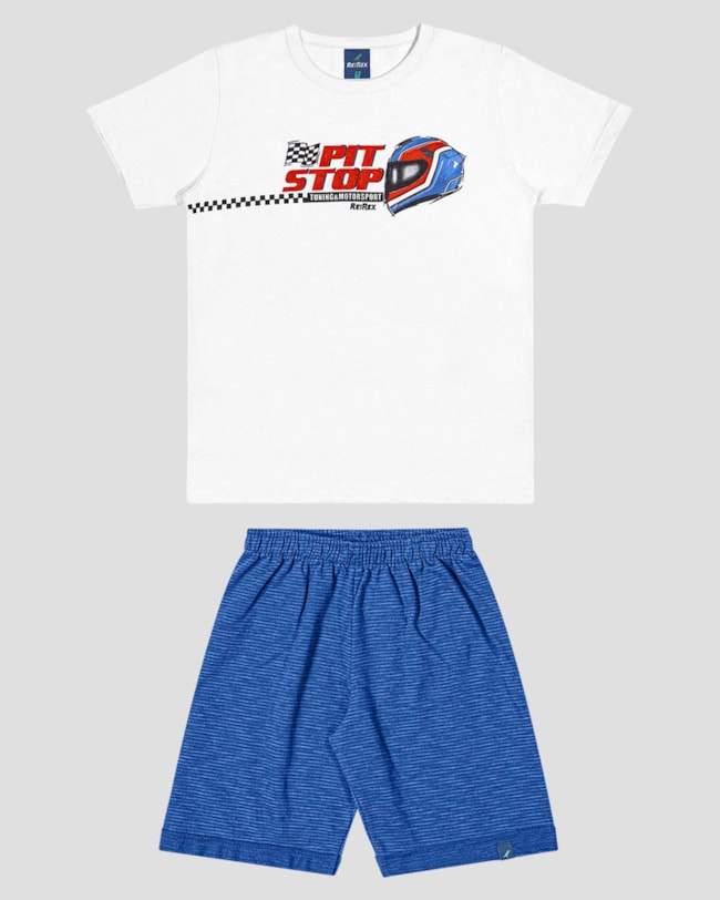 Conjunto Infantil Menino com Camiseta e Bermuda ReiRex Branco-16f574f8-450d-434a-ba17-74e0c1627aa8