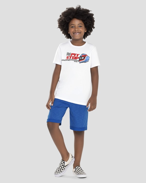 Conjunto Infantil Menino com Camiseta e Bermuda ReiRex Branco