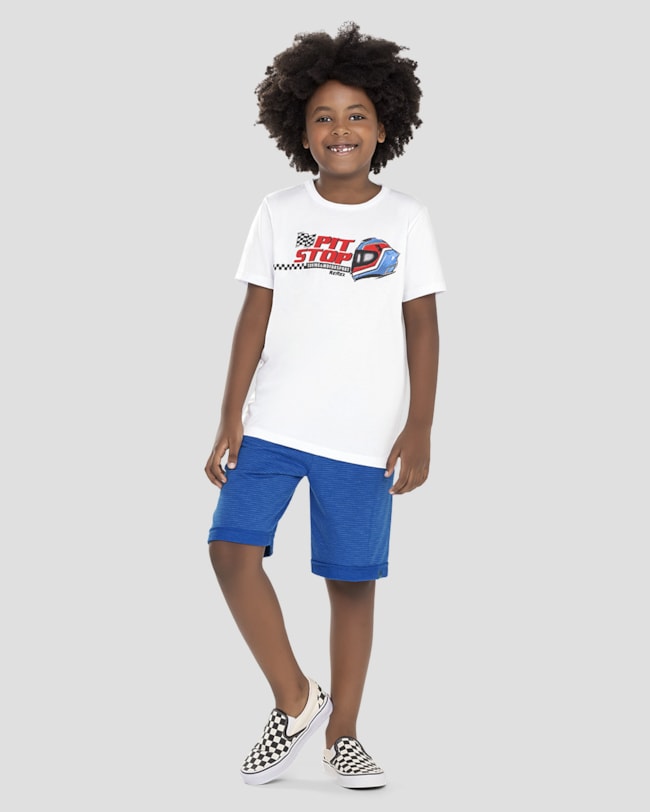 Conjunto Infantil Menino com Camiseta e Bermuda ReiRex Branco-0342eead-0fff-40f6-8b59-5aa67c80cf27