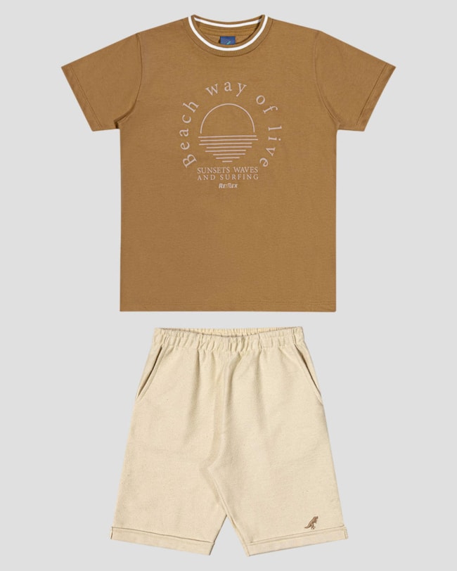 Conjunto Infantil Menino com Camiseta e Bermuda ReiRex Marrom-9e26a43a-7a7a-4d8b-86b7-31823e442605