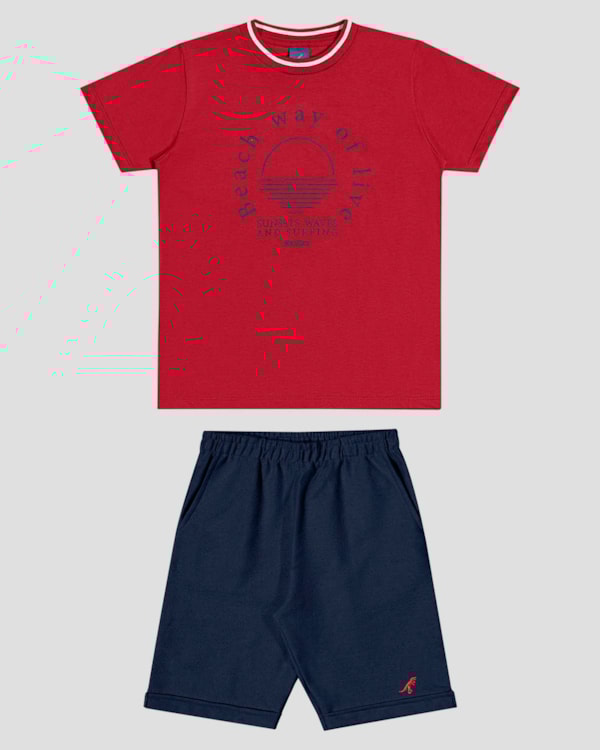 Conjunto Infantil Menino com Camiseta e Bermuda ReiRex Vermelho