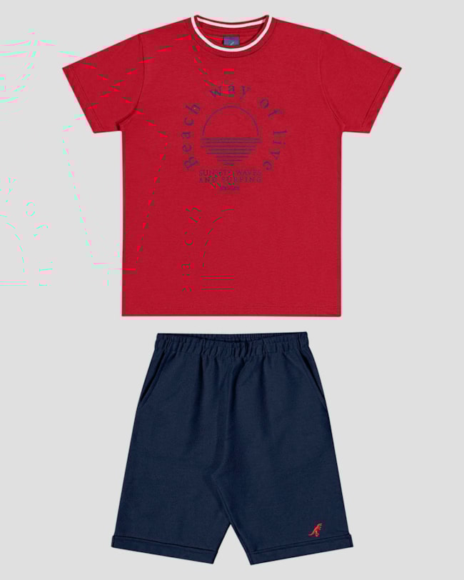 Conjunto Infantil Menino com Camiseta e Bermuda ReiRex Vermelho-109f9dfc-5c82-476f-abe7-78edfeb399de