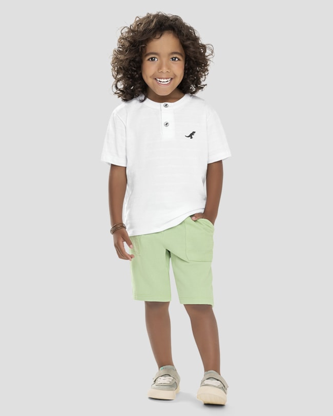 Conjunto Infantil Menino com Camiseta Gola Henley ReiRex Branco-ea20fb62-2613-4de4-96bc-54041f1ddd34