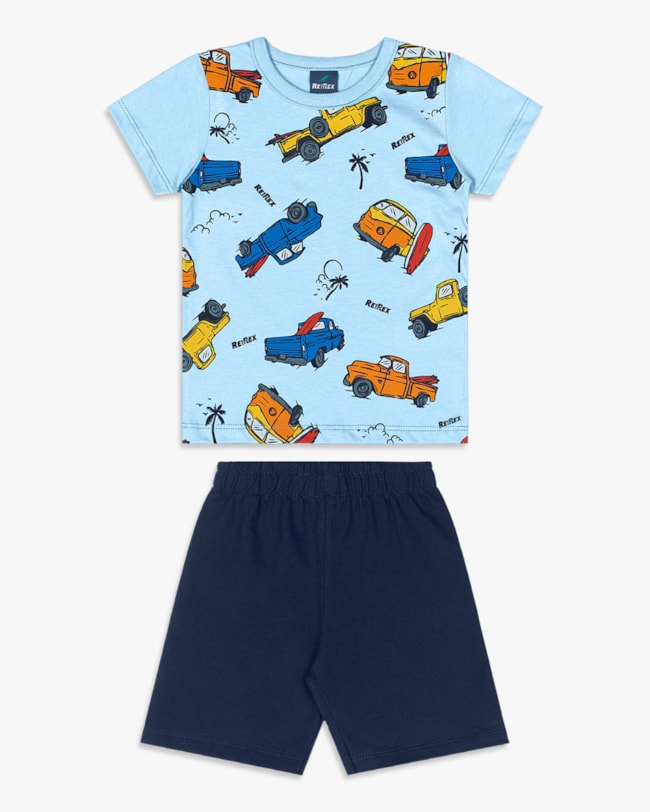 Conjunto Infantil Menino com Estampa Carros - ReiRex - Azul Soft-50ce8c52-d60f-470a-8117-d44c7ec87d8b