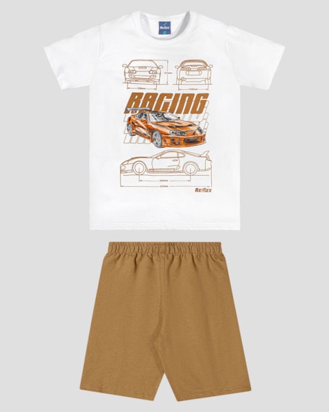 Conjunto Infantil Menino com Estampa de Carro ReiRex Branco