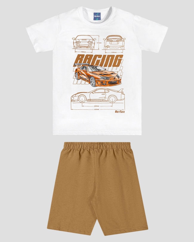 Conjunto Infantil Menino com Estampa de Carro ReiRex Branco-74586882-8614-4097-b31a-b7bdcd830cef
