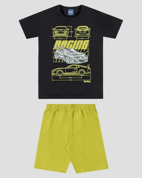Conjunto Infantil Menino com Estampa de Carro ReiRex Preto