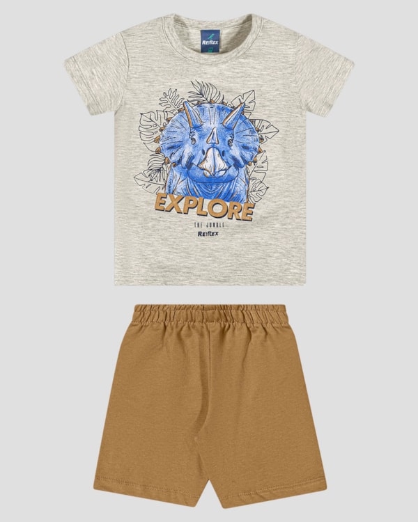 Conjunto Infantil Menino com Estampa de Dinossauro ReiRex Mescla