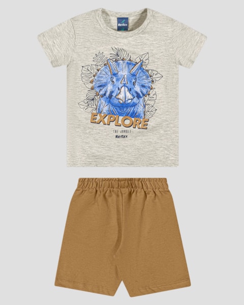 Conjunto Infantil Menino com Estampa de Dinossauro ReiRex Mescla