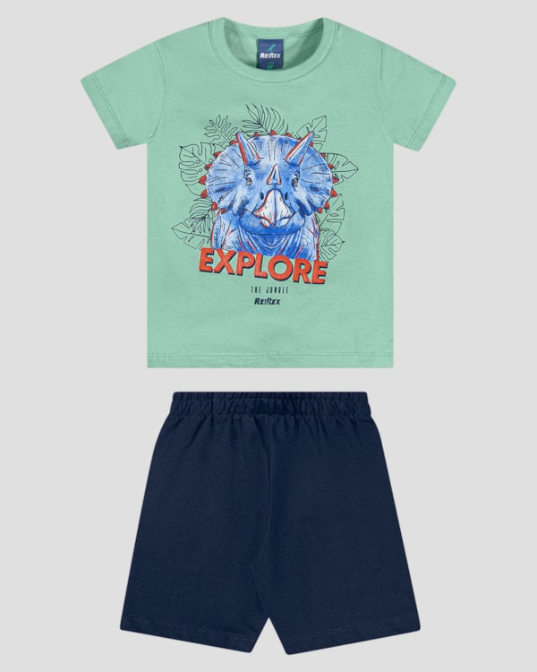 Conjunto Infantil Menino com Estampa de Dinossauro ReiRex Verde