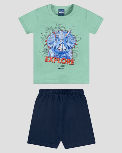 Conjunto Infantil Menino com Estampa de Dinossauro ReiRex Verde