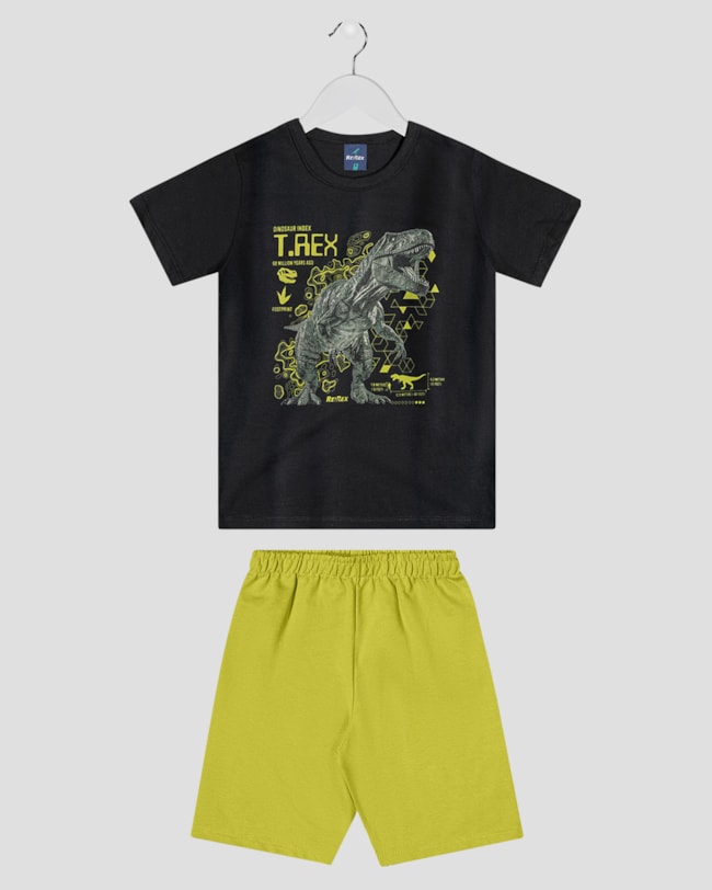 Conjunto Infantil Menino com Estampa de Dinossauro T-Rex - ReiRex - Preto-ea65e785-e85c-4b0a-96ab-cfe22d40b457