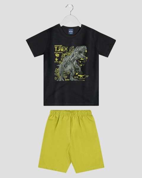 Conjunto Infantil Menino com Estampa de Dinossauro T-Rex - ReiRex - Preto