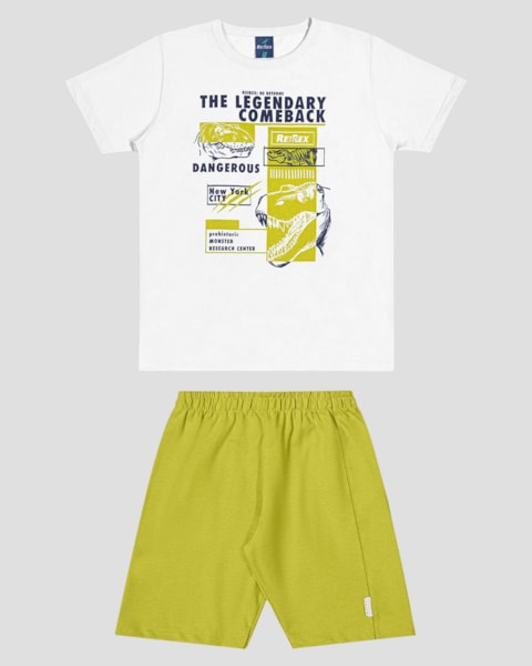Conjunto Infantil Menino com Estampa Dinossauro ReiRex Branco