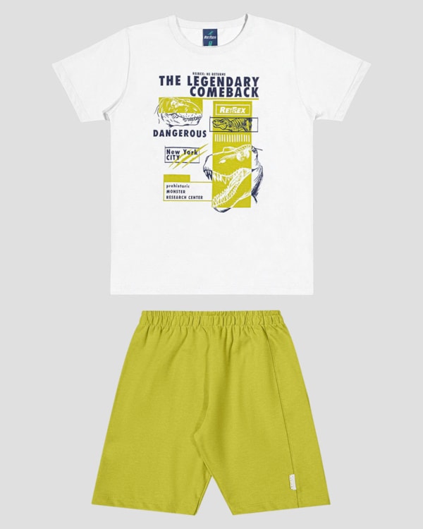 Conjunto Infantil Menino com Estampa Dinossauro ReiRex Branco
