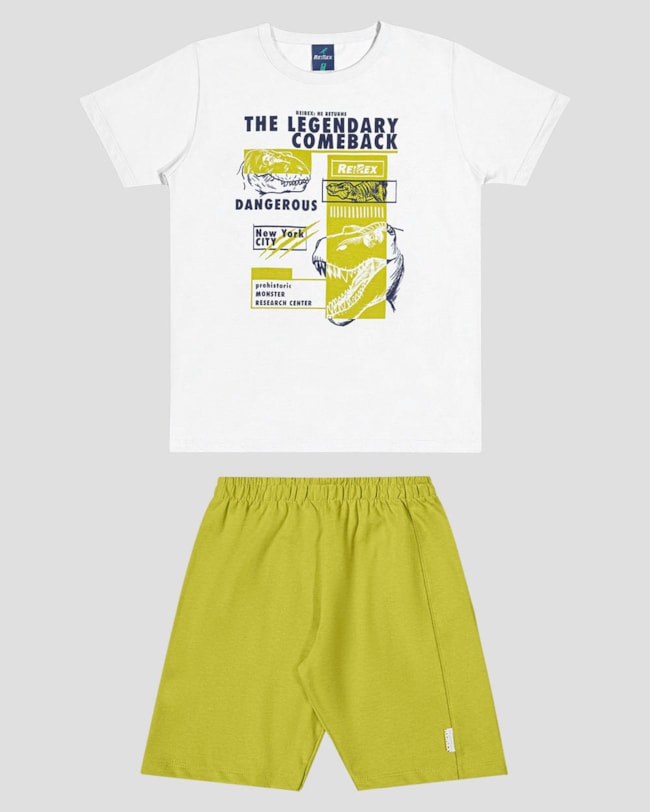 Conjunto Infantil Menino com Estampa Dinossauro ReiRex Branco-830c814a-1d65-4dd2-93c0-ac4cc4c28615