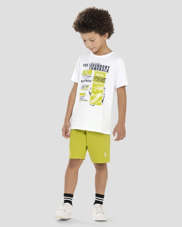 Conjunto Infantil Menino com Estampa Dinossauro ReiRex Branco