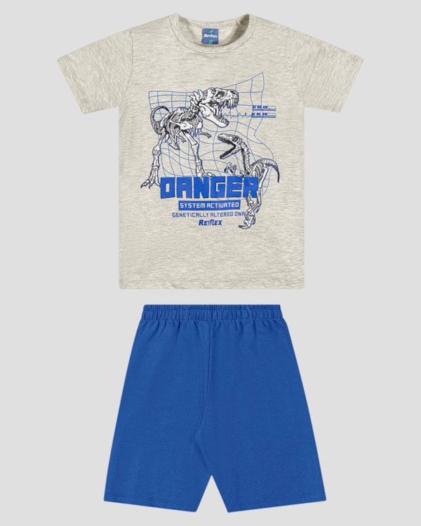 Conjunto Infantil Menino com Estampa Dinossauro ReiRex Mescla