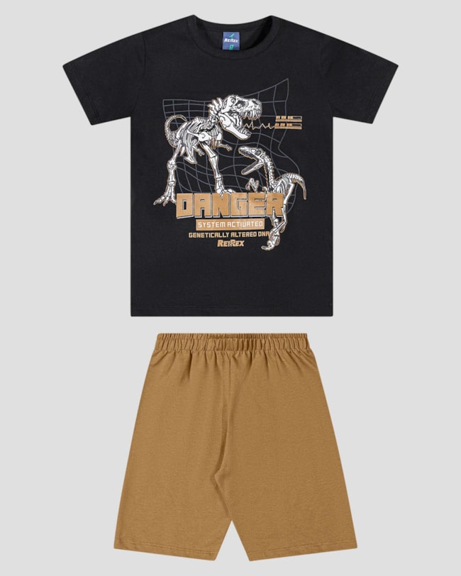 Conjunto Infantil Menino com Estampa Dinossauro ReiRex Preto-c2491a71-44ae-43d7-b04c-d5f9913e0b6e