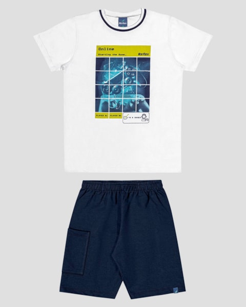 Conjunto Infantil Menino com Estampa Game ReiRex Branco