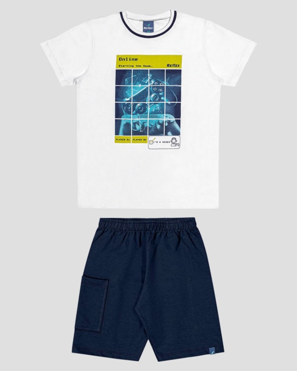 Conjunto Infantil Menino com Estampa Game ReiRex Branco